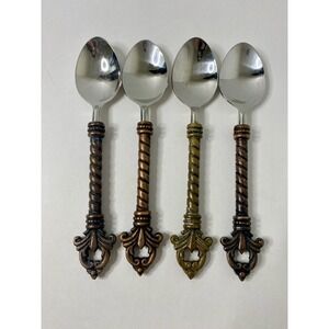 4 Gracious Goods Collection Acanthus Fleur de lis Stainless Soup Spoons 8" #5